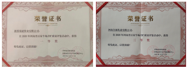 榮譽(yù) | “百家牛場(chǎng)青貯質(zhì)量評(píng)鑒活動(dòng)”花花牛新蔡瑞亞牧業(yè)、河南合源乳業(yè)分別榮獲一、三等獎(jiǎng)